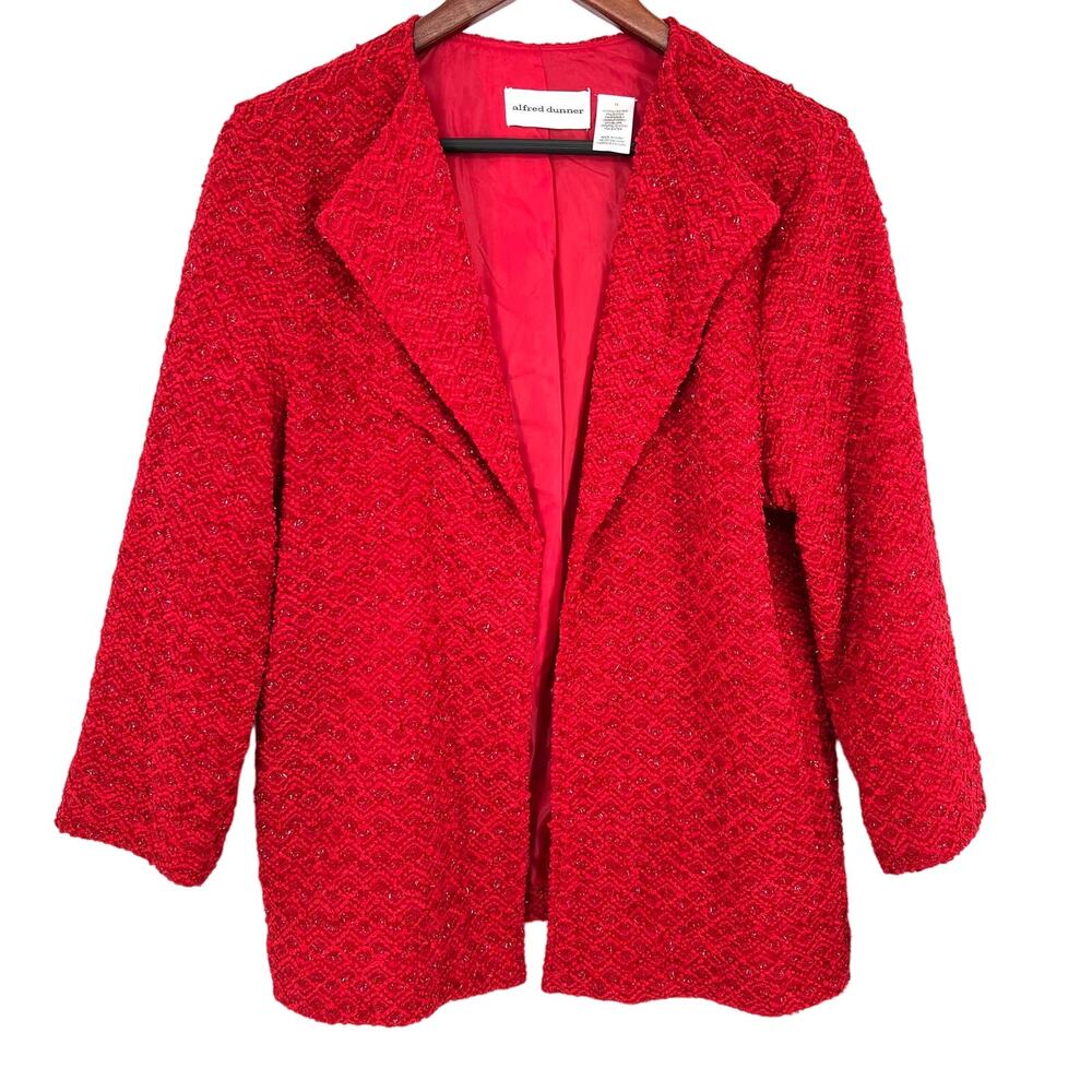 NEW NWT Alfred Dunner BEAUTIFUL Sz 16 Red Sparkly Jacket Blouse Shirt Top - Picture 1 of 9